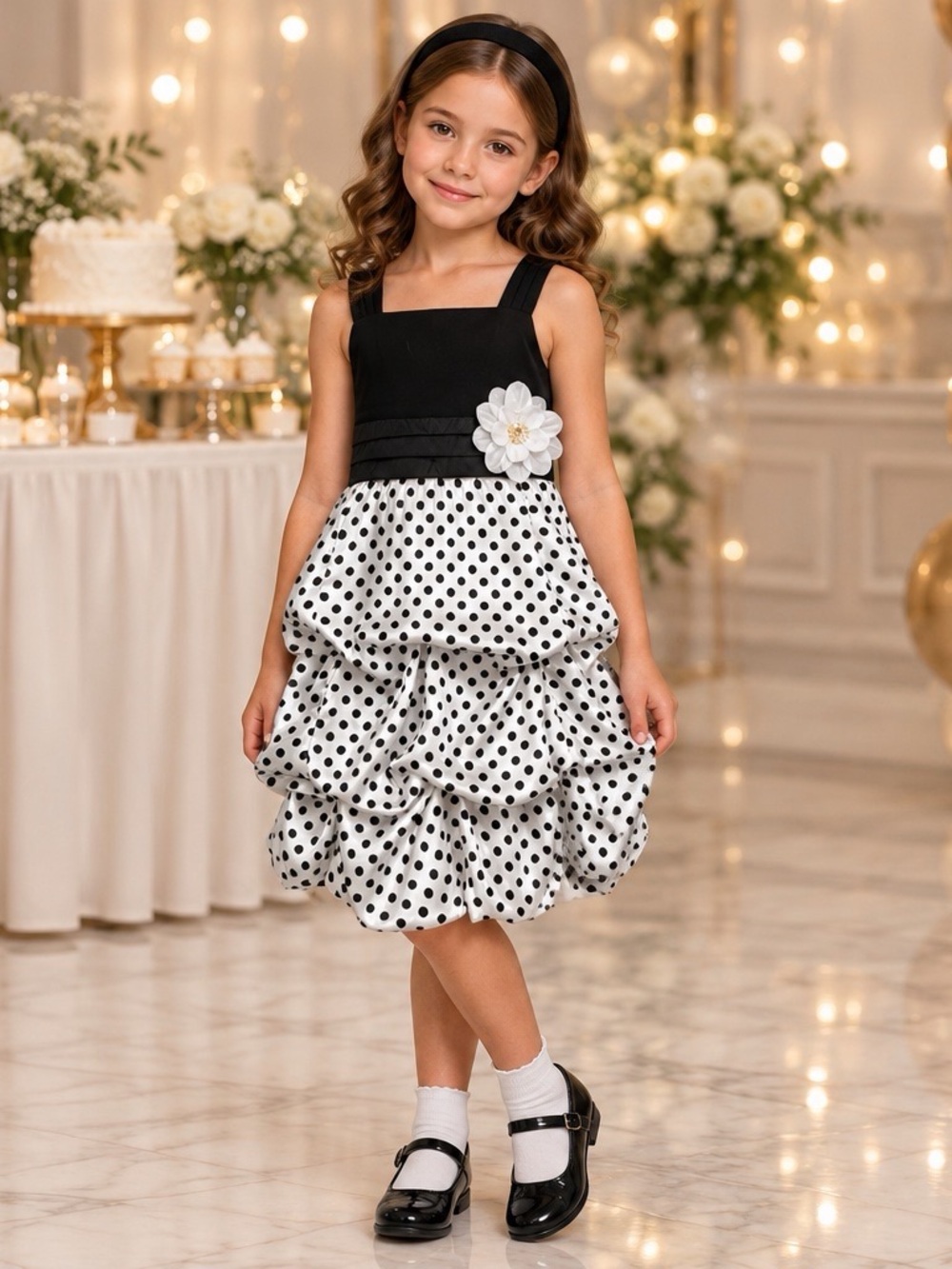 IZ Byer Girl Black White Polka Dot Bubble Party Dress Girls Size 8